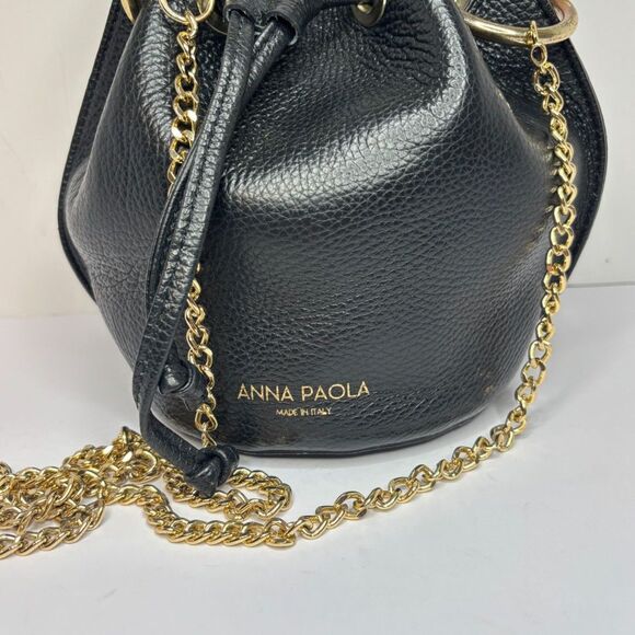 Anna Paola Pebbled Leather Drawstring Bucket Bag Top Handle Crossbody Italy - Picture 3 of 7
